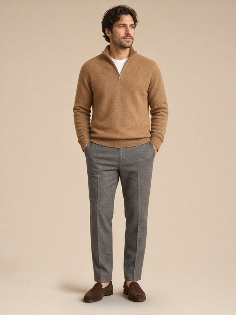 Camel quarter-zip grey