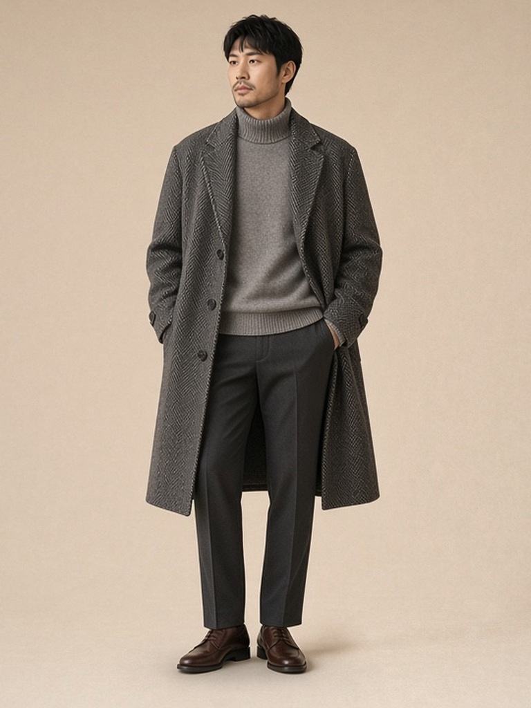Herringbone charcoal rollneck