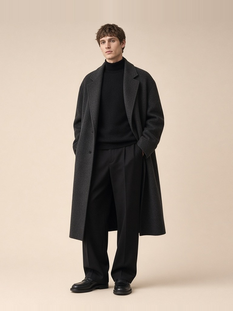 Charcoal coat + black tonal