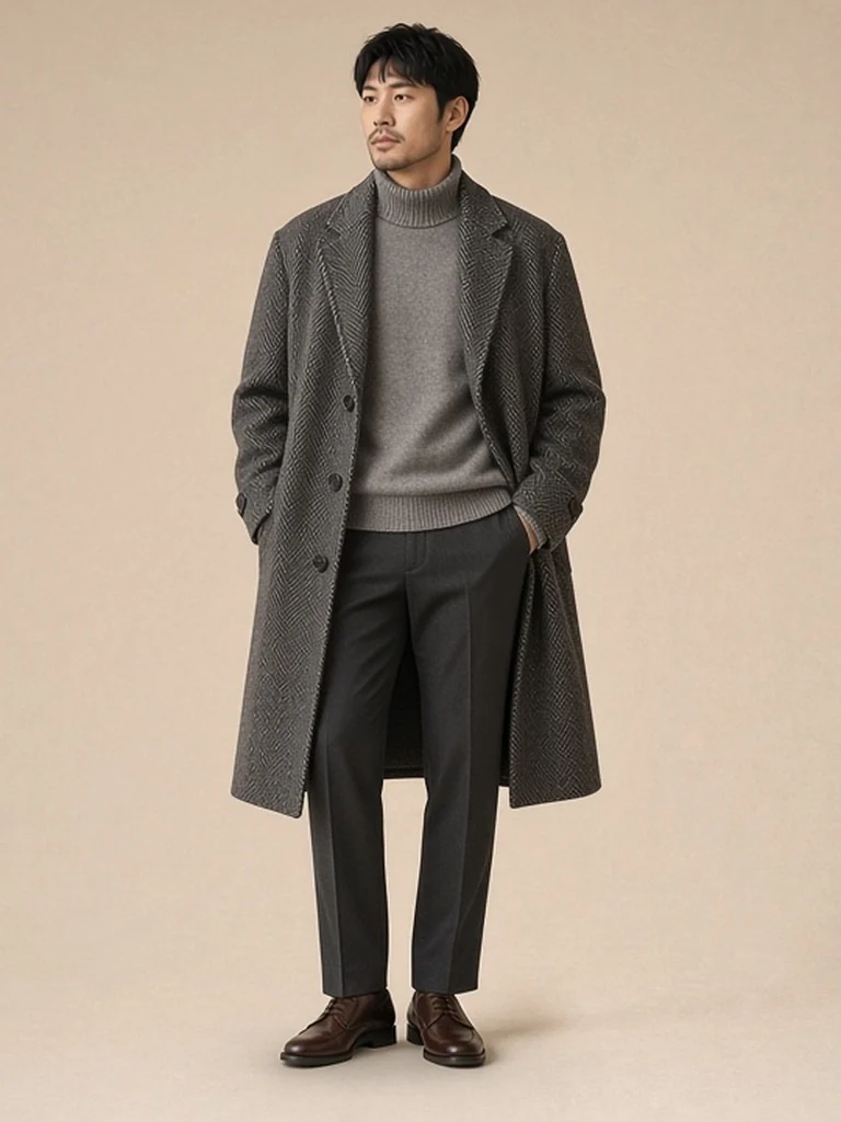Men's herringbone coat outfit