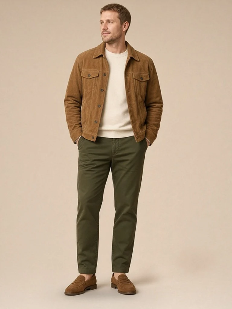 Men's suede trucker outfit