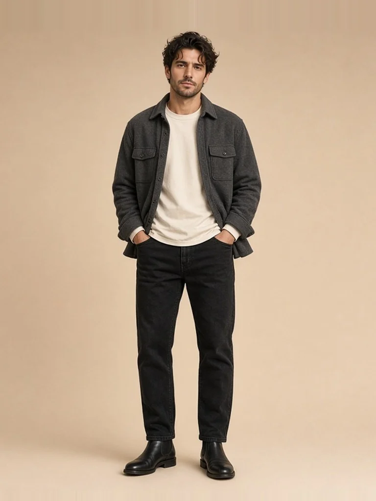 Men's charcoal overshirt outfit