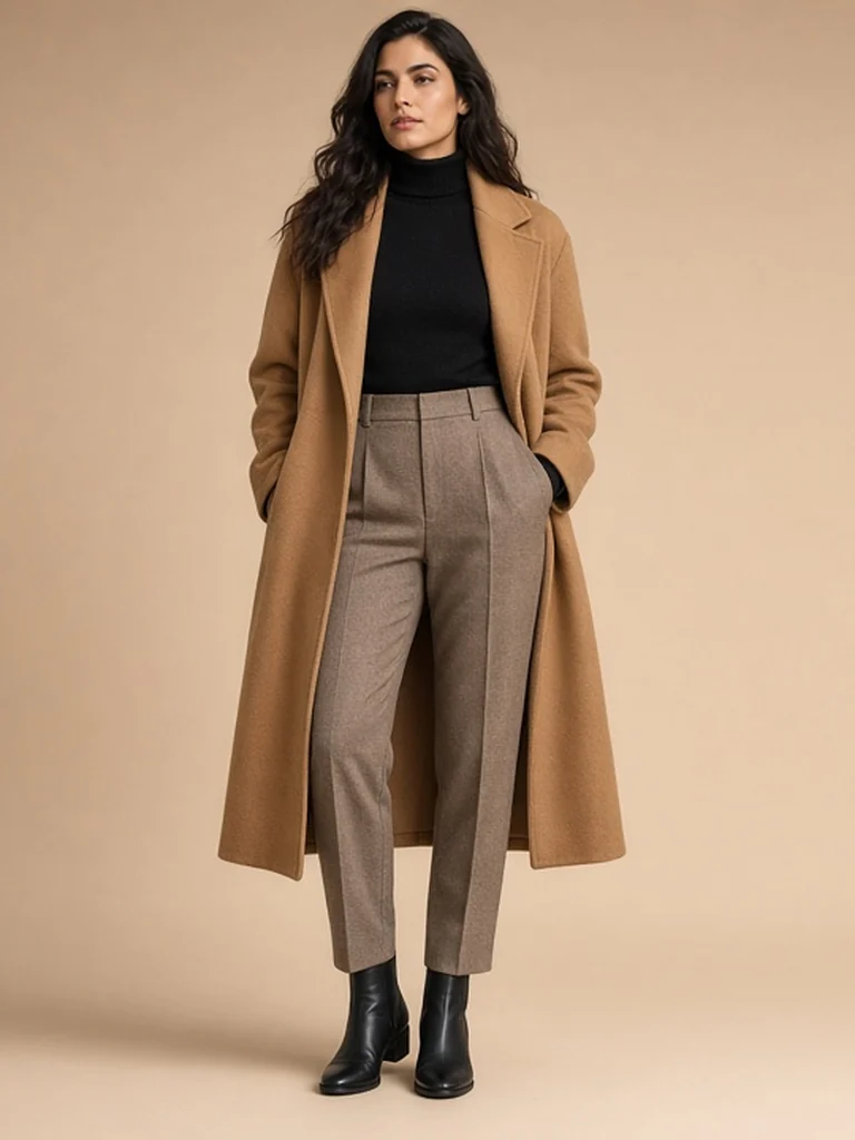 Women's camel layer outfit