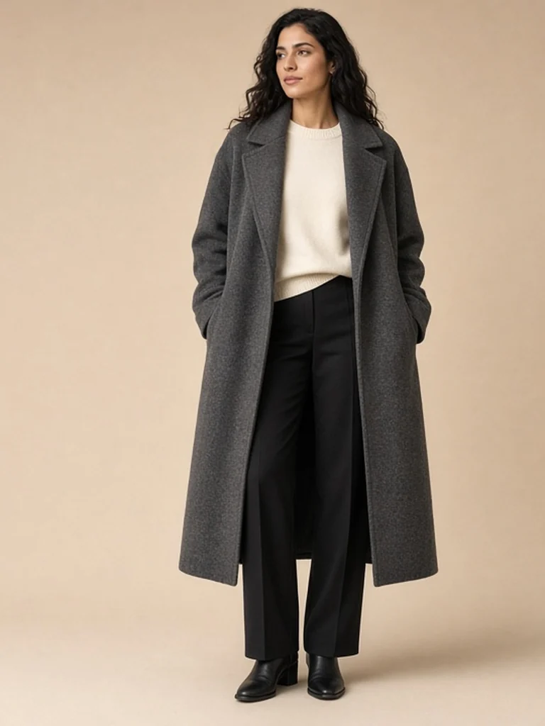 Women's charcoal coat outfit
