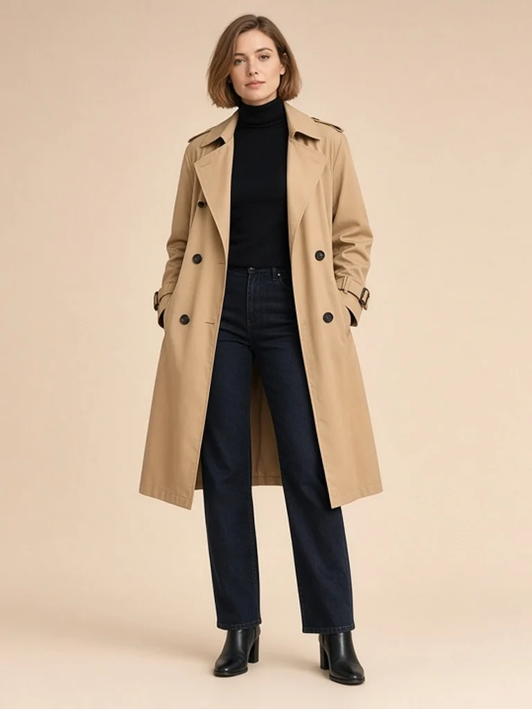 Women's camel trench outfit