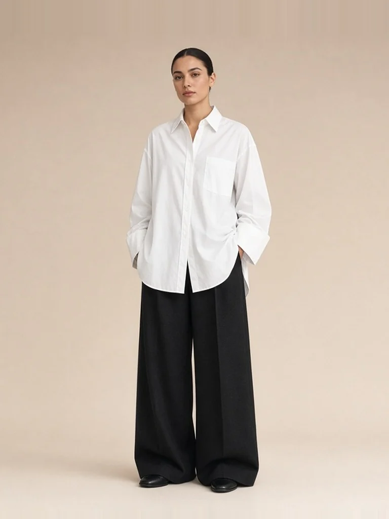 Women's white poplin shirt outfit
