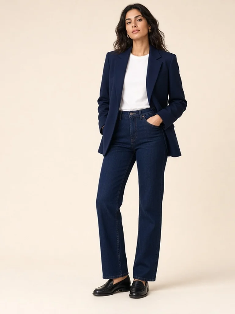 Women's navy blazer outfit