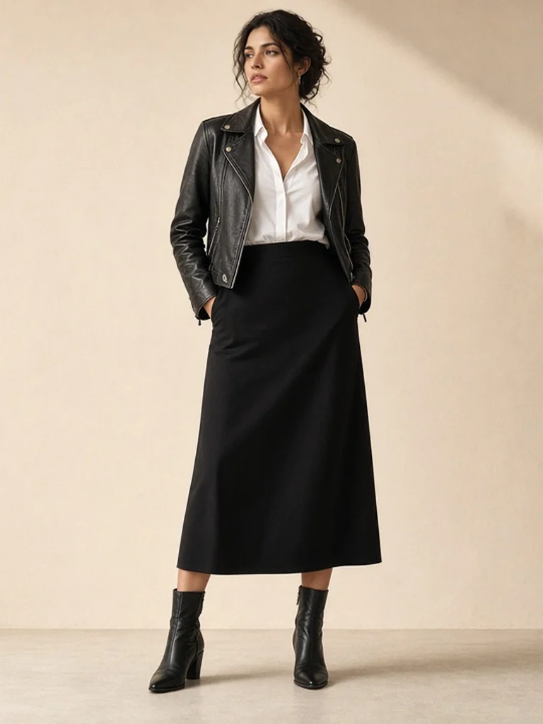 Women's leather midi outfit